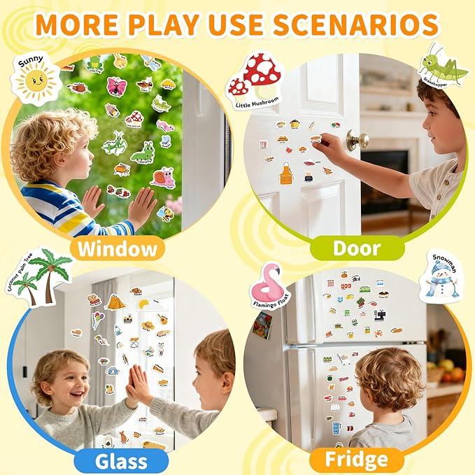 3 Sets Reusable Sticker Book for Toddlers 3-6, Jelly Sticker Books for Toddler, Travel Sticker Activity Toys for Kids 3 4 5 6 Years Old Girls & Boys(Supermarket + Picnic + Kitchen)