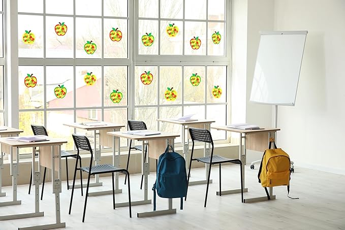 Renbuzhu 40PCS Back to School Apple-Shaped Crafts Bulk: Tissue Paper Sign Suncatchers, First Day of Classroom Activities DIY Kit, Fall Decorations, Window Stained Glass Effect Art Supplies