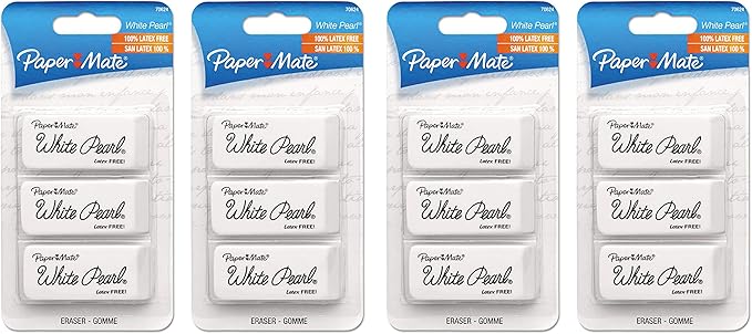 Paper Mate White Pearl Erasers, 3 Count (Pack of 4)