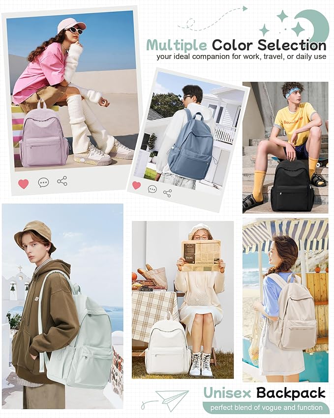 BJLFS Small Light Green School Backpack for Girls Women Waterproof High School Book Bag Cute Backpack for Men Teens Boys, Lightweight Simple Middle School Back Pack Daypack Gift