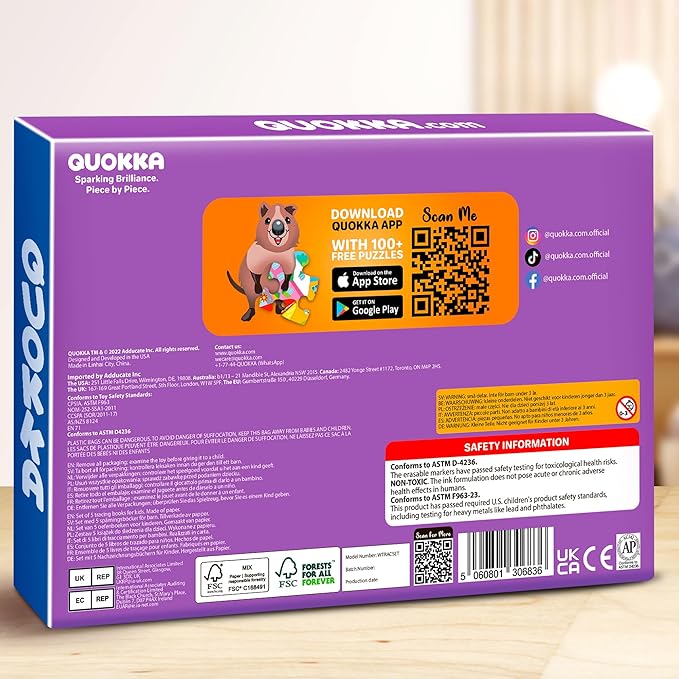 QUOKKA Tracing Books for Kids Ages 3-5 Set – 5 Reusable Dry Erase Activity Books for Kids Ages 3-5 - Writing Practice Kit with Markers - Preschool Learning Quiet Time Travel