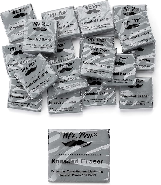 Mr. Pen- Kneaded Erasers, 1.44" x 1.36", 18 Pack, Gray, Soft Moldable Art Erasers for Charcoal, Graphite & Pastel Drawing, Precision Highlighting, Smudge Control, Easy Shaping for Artists & Students