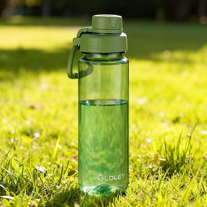 OLDLEY 32 oz Water Bottle, Sports Tritan Water Bottle with Carry Handle and Spout Lid, Leakproof & BPA Free Large Water Bottles for Home,Travel, School, Outdoors, Gym, Olive Green
