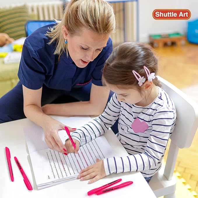 Shuttle Art Highlighters, 30 Pack Highlighters Bright Colors, Pink Colors Chisel Tip Dry-Quickly Non-Toxic Highlighter markers for Adults Students Teachers Highlighting in the Home School Office