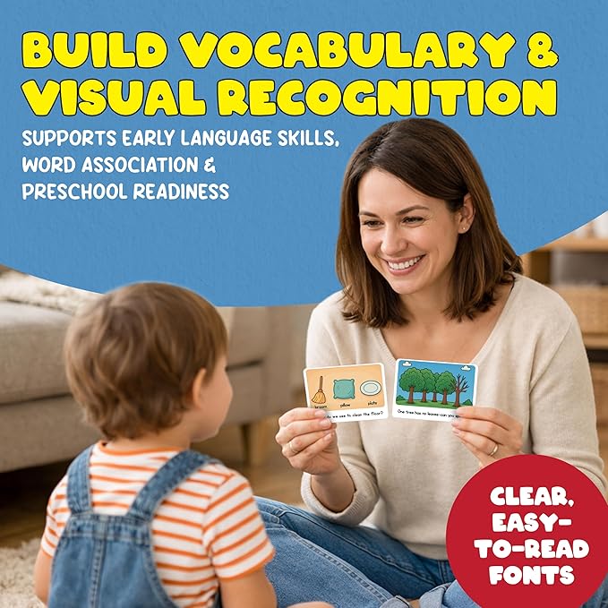 Toddler Flash Cards - 50 Big Font, 500 GSM Wipe-Clean Learning Flash Cards for Toddlers 1-3 & Ages 3-5 - Numbers, Colors, Find-the-Difference & Fun Questions - Preschool Educational Gift