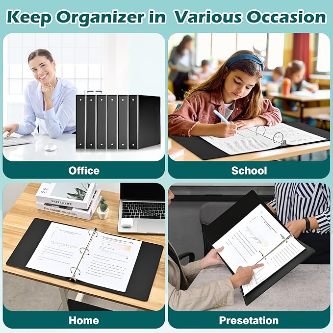 Heture 3 Ring Binder 1.5 Inch 6 Pack, 1-1/2" Clear View with Round Rings, PVC-Free,Holds for 325 Sheets 8.5X 11 US Letter Size Paper, Durable Black Perfect for Office,School and Home