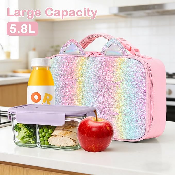 FlowFly Kids Lunch box Insulated Soft Bag Mini Cooler Back to School Thermal Meal Tote Kit for Girls, Boys, Smile