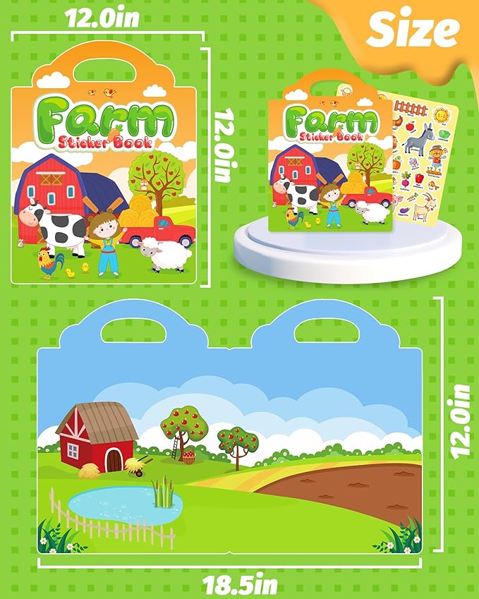Walenced Reusable Sticker Book for Toddlers, Travel Stickers for Kids, Toddler Craft Activities Toys, Birthday Gifts for Boys & Girls