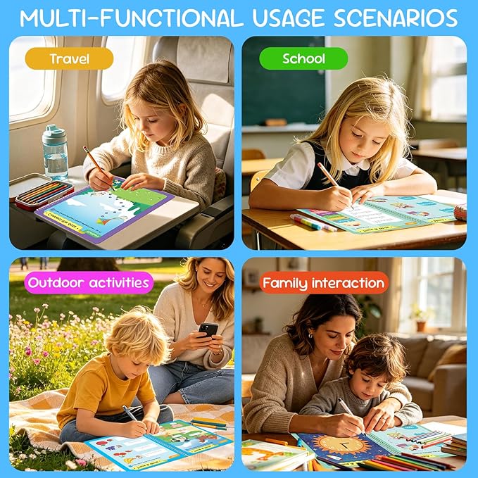 Preschool Learning Activities, Tracing Books for Kids 3+, 54 Reusable Toddler Learning Activities Book, Toddler Handwriting Practice, Montessori Travel Educational Toys, Gifts for Kids Ages 3+