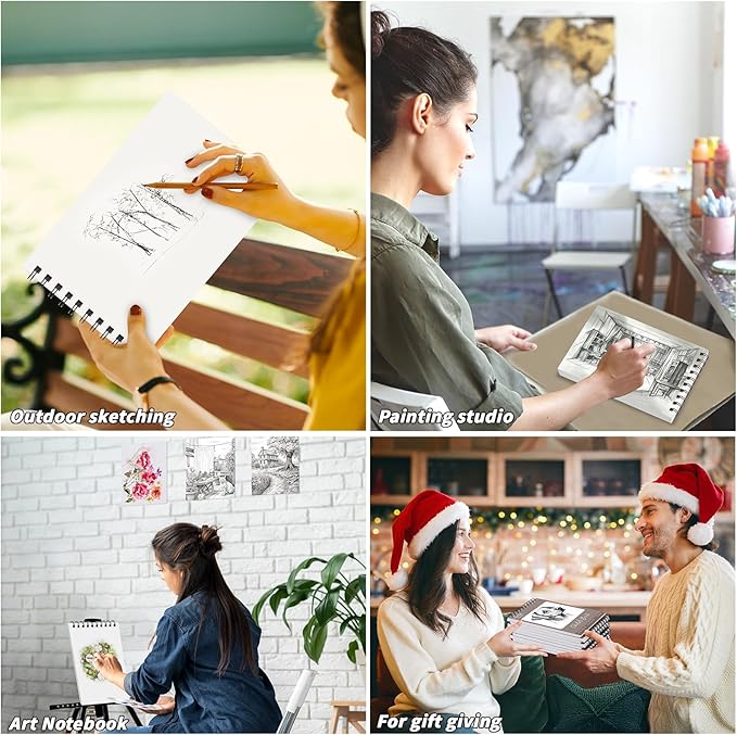 6 Pcs Sketchbook Bulk 9 x 12 In 600 Sheets Top Spiral Bound Sketch Pad Drawing Paper 100 Sheets Each Acid Free Mixed Media Sketch Book 68lb/100gsm Art Supplies for Beginner Artist