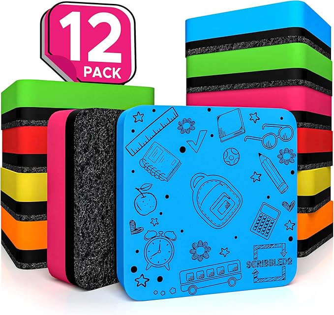 12 Pack Dry Erase Erasers Assorted Colors Magnetic Whiteboard Erasers for Kids and Students - Smudge Free Small Dry Erase for Classroom Home, School and Office