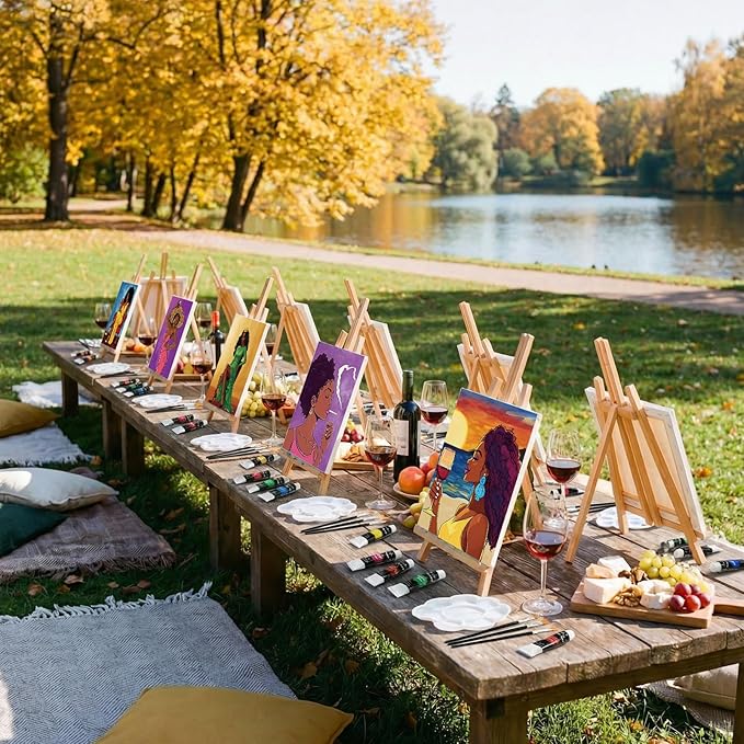 Cholemy 36 Pcs Paint and Sip Kit for Adults 8''x10'' Pre Drawn Canvas for Painting DIY Afro Acrylic Painting Kit Wood Easel Brushes Date Night Bulk for Father's Day Party Gifts(Wine Lady)