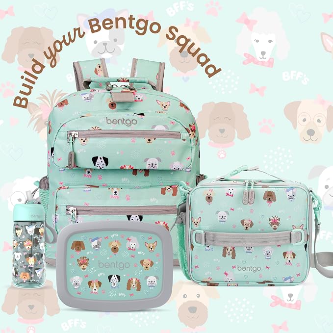 Bentgo Kids Backpack - Lightweight 14” Backpack in Fun Prints for School, Travel, & Daycare, Ideal for Ages 4+, Roomy Interior, Durable & Water-Resistant Fabric, & Loop for Lunch Bag (Puppy Love)
