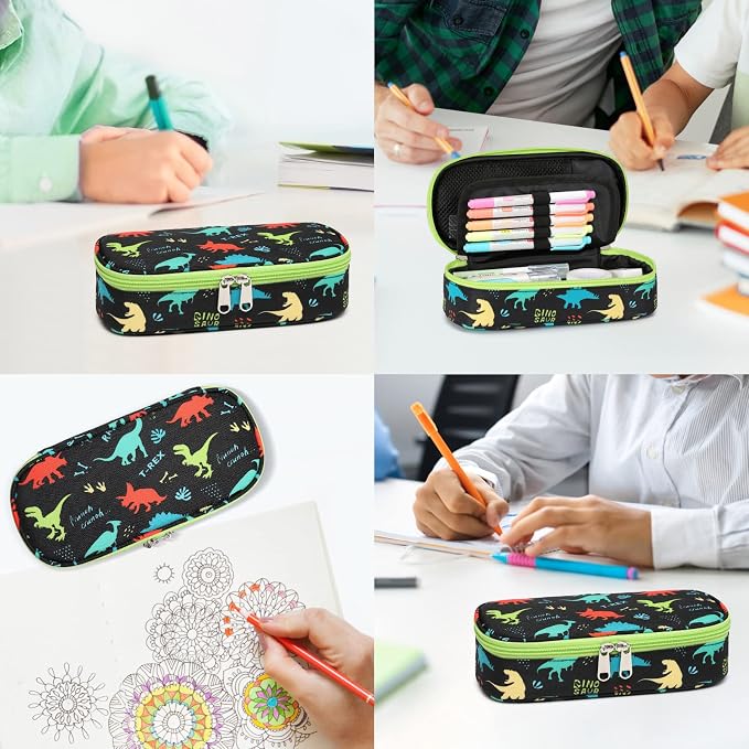 Cambond Pencil Case for Boys - School Pencil Pouch, Black Dinosaur | Cute Pencil Case for Kids Big Capacity Organizer Bag for Staionary, Aesthetic School Supplies Boys, Water-Resistent Pen Bag