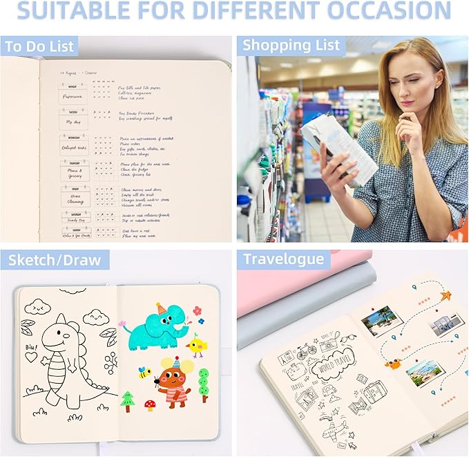 BOBO RABBIT Blank Journal Small Pocket Leather Notebook No Lines for Drawing Plain Sketch Book Cute Cartoon Panda Unlined Journal for Travel Work School, 200 Pages, 3.7"X5.9"