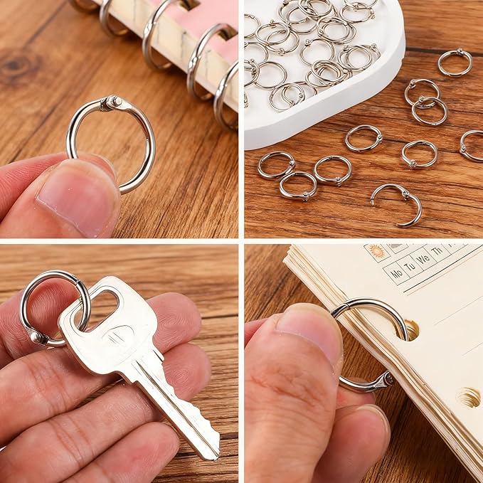 50 Pcs Loose Leaf Binder Rings Small Binder Rings for Index Cards Metal Mini Book Ring Key Ring Clips for Paper Binding Flash Card Notebook Office Silver 0.79 Inch