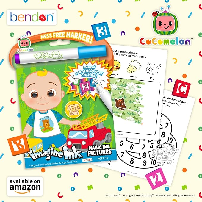 Bendon CoComelon 20 Page Imagine Ink Coloring Book with 1 Mess Free Marker