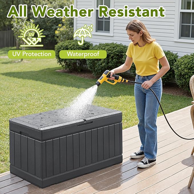 Devoko 78 Gallon Deck Box, Waterproof Resin Outdoor Storage Box for Outside and Patio, Outdoor Storage Bench Lockable for Patio Furniture, Garden Tools and Pool Supplies (Grey, 78 Gallon)