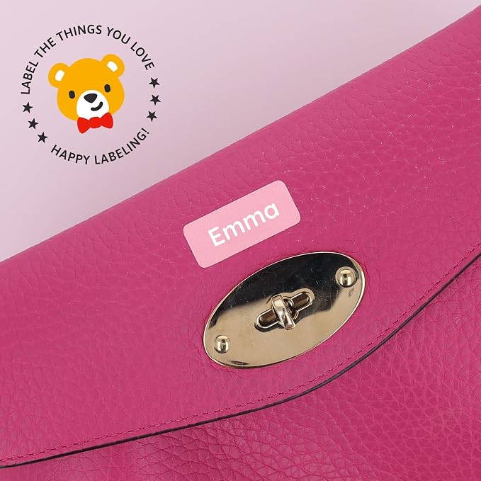 TeddyLabels - Clothing Labels for Nursing Home (180) โ Self-Adhesive Name Tags for Clothes and Personal Items. Personalized Labels for Daycare, Nursing Homes, and Laundry Use - Pink
