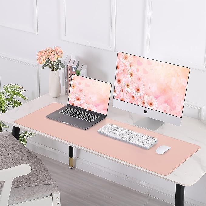 AFIING Cork Desk Mat 55" x 17", Dual-Sided Natural Cork & PU Leather Desk Pad, Non-Slip Waterproof Large Mouse Pad for Office, Home & Gaming (Pink)