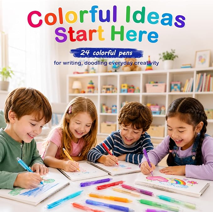 Erasable Gel Pens, 24 Assorted Colors, 0.7mm Fine Point Retractable Gel Ink Pens with Erasers, Smooth Writing Multicolor Pens for Journaling, Note Taking, Planning, Drawing and Art Projects