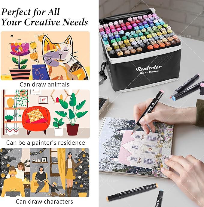 100 Alcohol Markers Set,Dual Tip Art Markers for Adult Coloring, Alcohol Markers Set for Drawing,Coloring,Sketching,Card Making,Illustration, Ideal for Artists, Designers & Crafters