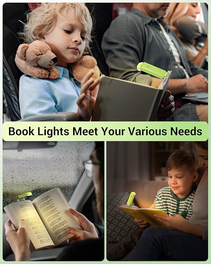 DEWENWILS Amber Book Light for Reading, USB Rechargeable, 3 Brightness Levels, Blue Light Blocking, Kids & Adults (Green)