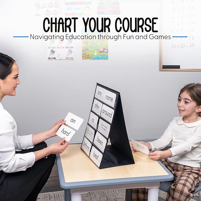 Essex Wares - 2 Pack - 13" Wide x 17" Tall Tabletop Pocket Chart, Black - Double Sided with 5 Straps Each - Reusable Pocket Chart Stand for Classroom - Easy to Use, Foldable Tabletop Chart Stand