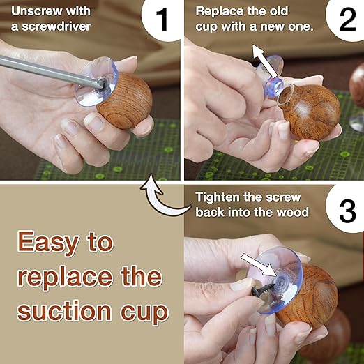SAVINA Ruler Knob - Wooden Handle with Strong Suction Cup Grip – Comfortable Quilting Ruler Holder for Patchwork, Sewing, Cutting & Crafting Tools for Quilters (2)