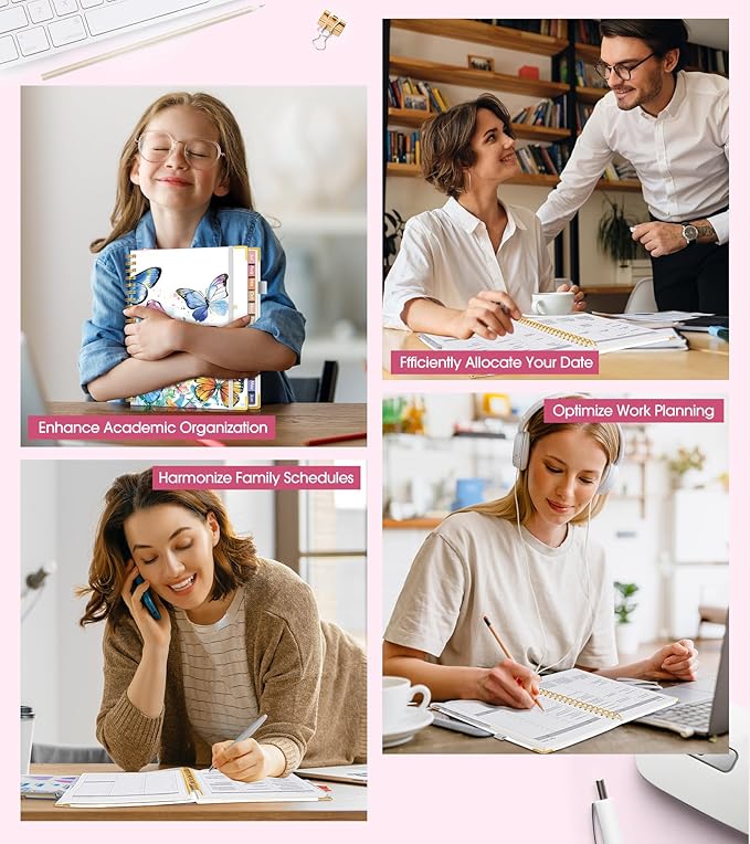 Academic Planner 2026-2027, Hardcover Leather Weekly and Monthly Calendar Planner from July 2026 - June 2027, A4 8.5" x 11" Daily Agenda with Tabs, College School Organizer for Student Teacher, Butterflies in the Blooms