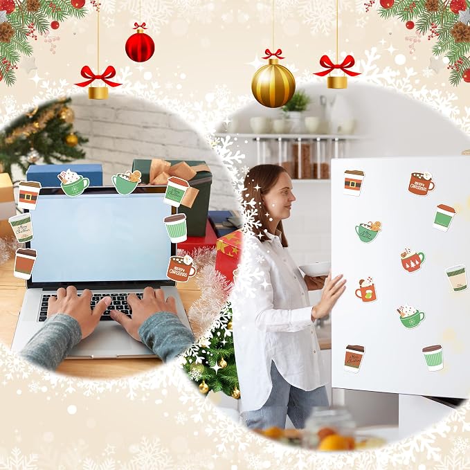 Xqumoi 30 Pack Christmas Coffee Cup Sticky Notes - Xmas Tree Stocking Self Sticky Notepads Self-Adhesive Writing Memo Pads for Latte Lover Gift Office School Supplies Party Favors Goodies Bag Fillers