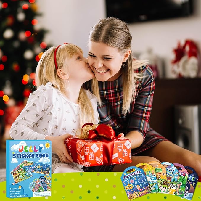 Jelly Sticker Books for Toddlers 2-4 Years, 6 Sets Reusable Sticker Books for Toddlers 1-3, Travel Toys Stickers Activity Book for Kids 2 3 4 5 6 Years Old Girls Boys Gifts (6Sets-Collection)