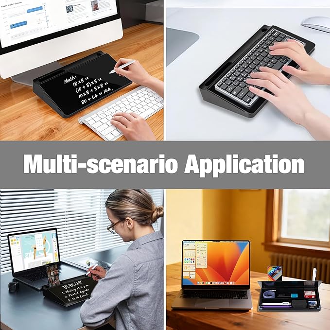 Small Glass Desktop Whiteboard 11.8×7”, Dry Erase Note Memo Board, Desk Organizer with Storage for Desk, Home, Study, Office, Black