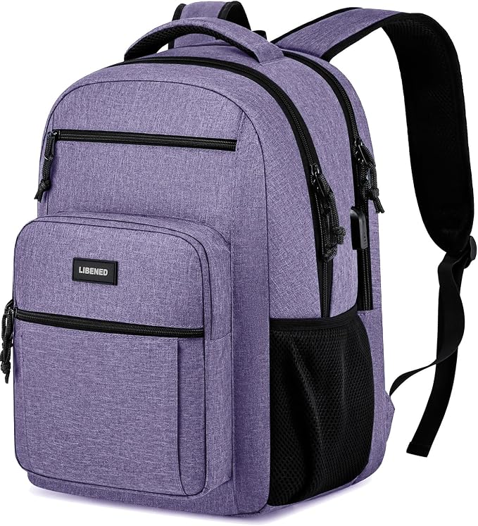 Backpack for Women Men, School Backpack for Teens Girls and Boys, Lightweight and Sturdy Bookbag for College with USB Charging Port, Purple