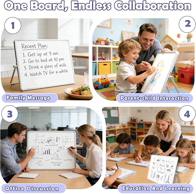 Pbooo Dry Erase White Board 15x17.5 Inches with Magnetic Pen (No Ink Needed) & Felt Eraser, Portable Desktop Whiteboard with Stand for Office, Home, School, Kids Drawing