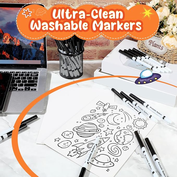 120 Count Line Washable Markers Bulk Black Washable Markers Black Fine Tip Pens Set for Kids Art School Supplies, Classroom Bulk Pack Teacher Classroom Must Have