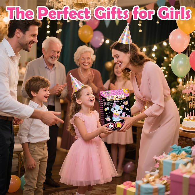 FUNNYB&G Foil Art Craft Kit for Girls 4-10 Years Old: Mess-Free & No-Glue, Create 16 Sparkly Cute Little Cat Pictures – Perfect Travel Toy & Birthday Gift for Kids (Little Cat)