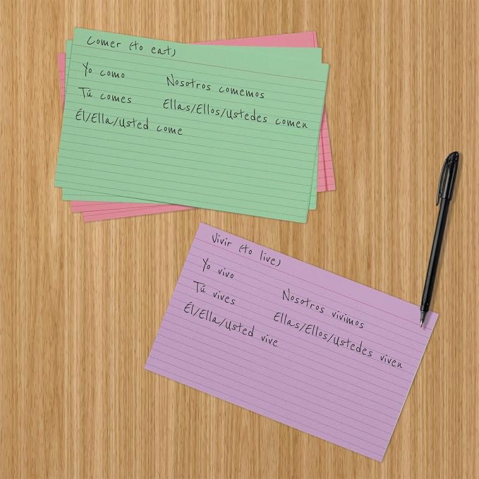 Amazon Basics Ruled Color Index Cards for Studying and Note-Taking, 5" x 8", 300 Count, Assorted Colors