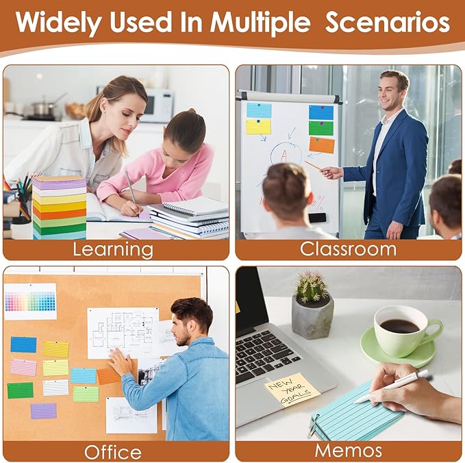 2000 PCS Index Cards 3x5 Inches Colored Flash Cards with Ring Lined Flashcards Ruled Index Cards Notecards Study Cards Note Cards for Studying Learning School College, 10 Colors