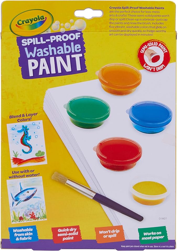 Crayola Spill Proof Paint Set Washable Paint for Kids, Teacher School Supplies & Essentials, Includes Brush & Paper, Arts & Crafts, Toddler Gift, Ages 3+