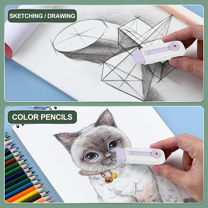 M&G 8 Pack Erasers, Purple Sliding Retractable Eraser Push Pull Cute Pencil Erasers Soft Large Easy to Clean with Plastic Sleeve for Sketching Drawing Artists Teacher Pencils, Purple