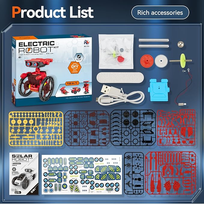 Jiakora STEM 12-in-1 Education Robots Toys for Boys Age 8-12, DIY Educational Toy Science Kits for Kids, Building Experiment Robotics Set Birthday Gifts for 8 9 10 11 12 Years Old Boys Girls Teens