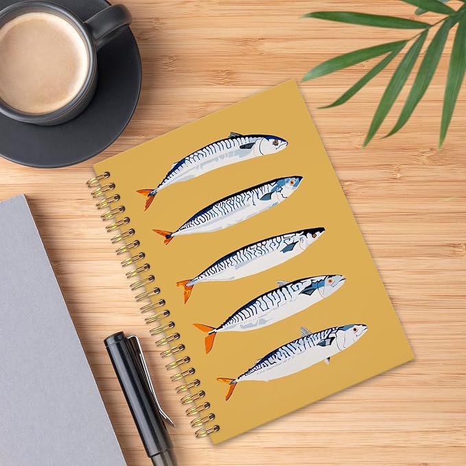 UTELKA Sardine Notebook Journal, Vintage Coastal Ocean Beach fish Journal Spiral Notebook, Retro yellow Notebooks Aesthetic Sardine gifts for Note Taking Office Work Supplies 5.5x8.3