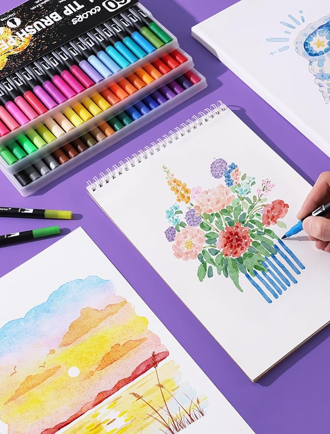 TOSHARE Art Markers Pens Dual Tip Coloring Markers Set with Brush & Fine Nib for Adult Coloring Book Brush Pens Professional Calligraphy & Drawing Art Supplies Kit for Adults (60 Colors)