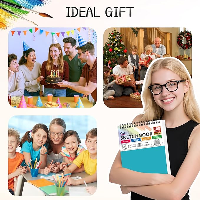 WINNER 9" x 12" Sketch Book 4 Pack, 400 Sheets Spiral Bound Art Sketchbook, 68lb/100gsm White Acid Free Drawing Pad, Sketching Doodling Drawing Writing Sketch Pad, Art Supplies for Back to School