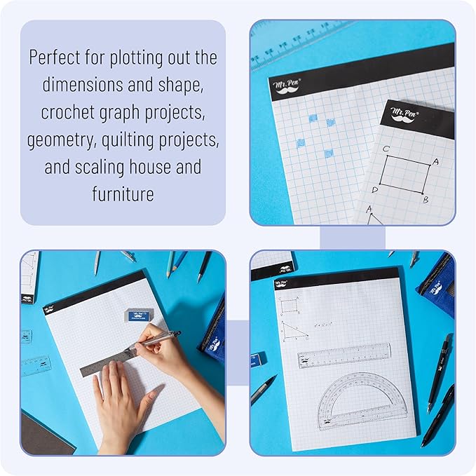 Mr. Pen- Graph Paper, 24 Pack, 30 Sheets/Pack, 8.5"x11", 4x4 (4 Squares Per Inch), Math Graph Paper Pad, Computation Pads