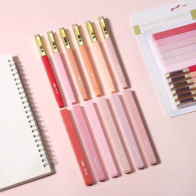 Mr. Pen- Aesthetic Highlighters and Ballpoint Pens No Bleed, 12 Pack, Shades of Pink, Bible Highlighters and Pens No Bleed, Fast Dry and No Smear for Bible Journaling, Planner, School Supplies