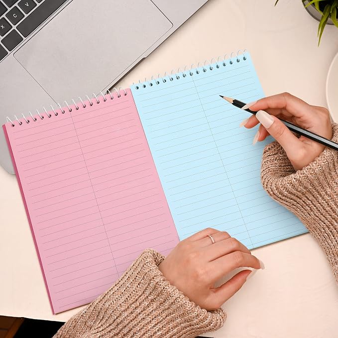 Lincia Top Spiral Steno Pads 6'' x 9'' Gregg Rule Inner Paper Steno Books Notebook Writing Pad for Note Taking in Office, University, College, Work(Colorful,10 Pcs)