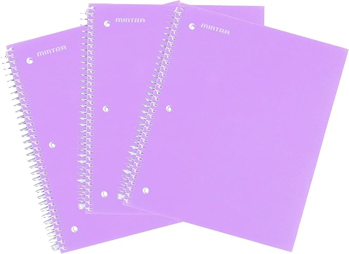 Mintra Office Durable Spiral Notebooks, 1 Subject, (Lavender, College Ruled 3pk)
