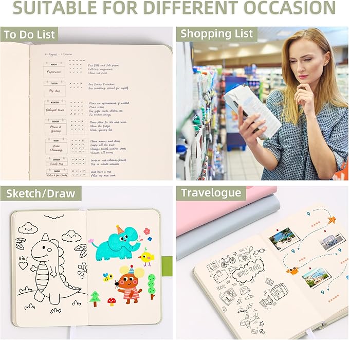 BOBO RABBIT Blank Journal Small Pocket Leather Notebook No Lines for Drawing Plain Sketch Book Cute Cartoon Panda Unlined Journal for Travel Work School, 200 Pages, 3.7"X5.9"